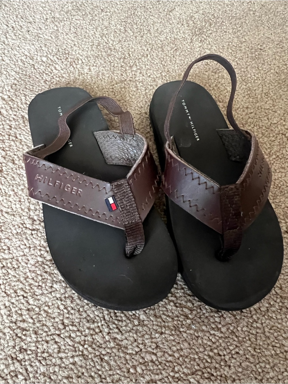 Tommy Hilfiger kids Brown Leather Flip Flops